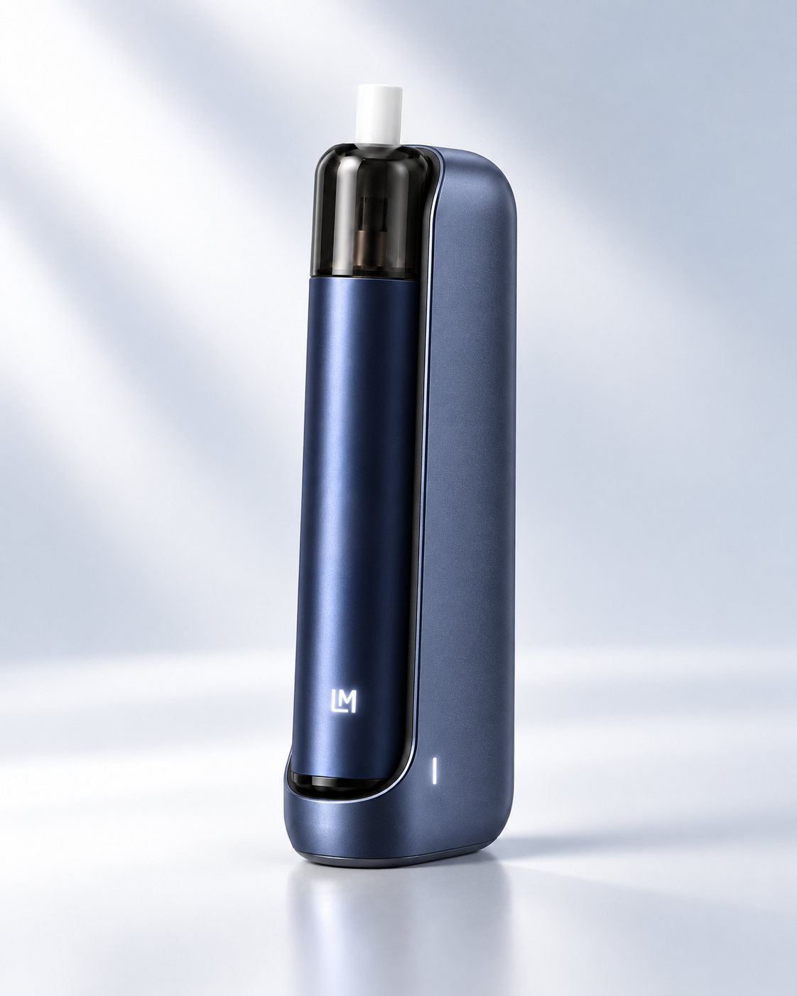 Blue Fusion One device seated in its matching charging case