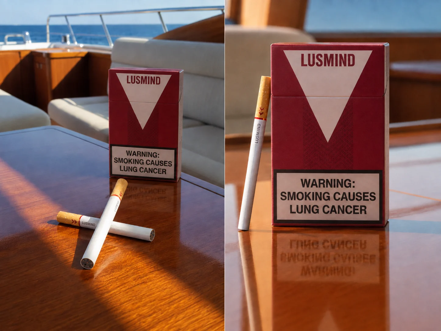 Lusmind Royal Classic and its red packaging presented in a warm travel setting